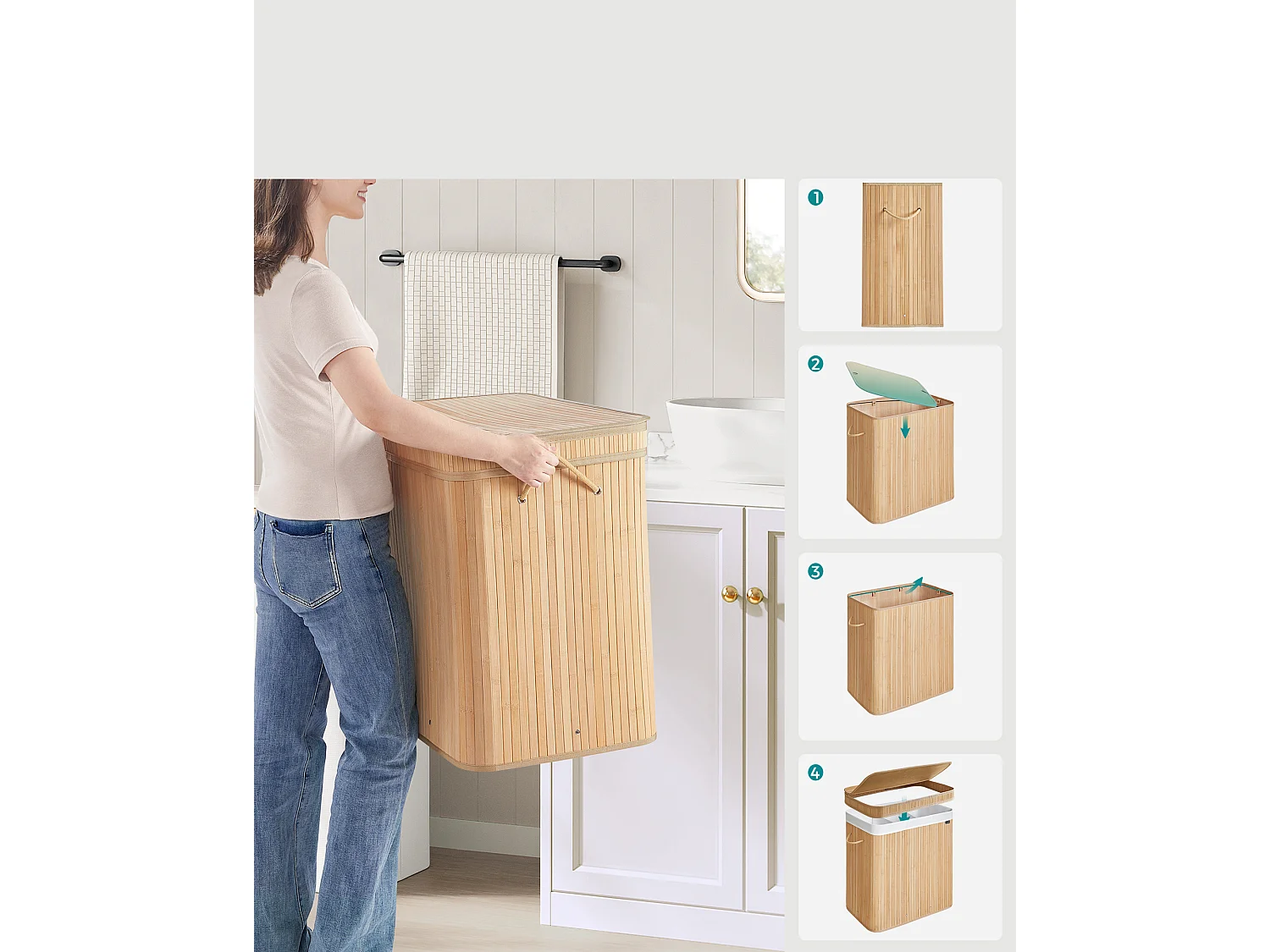 Panier à linge 62,5x41,5x61 cm beige
