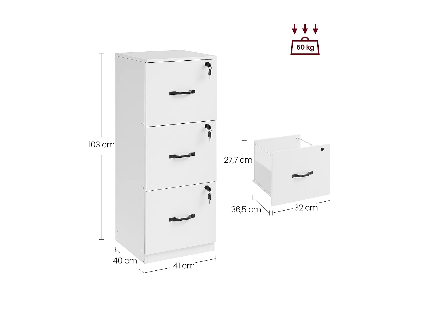 Mobiletto archivio 41x40x103 cm bianco