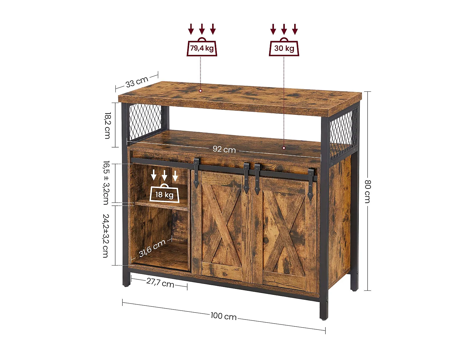 Armoire de rangement 100x33x80 cm noir et cobado antique