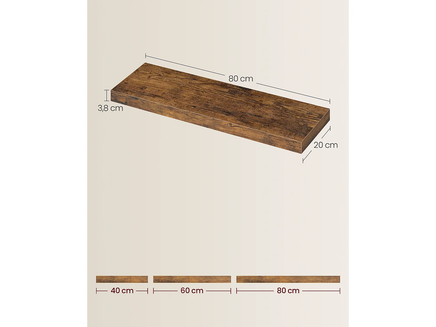 Étagère murale 80x20x3,8 cm Marron