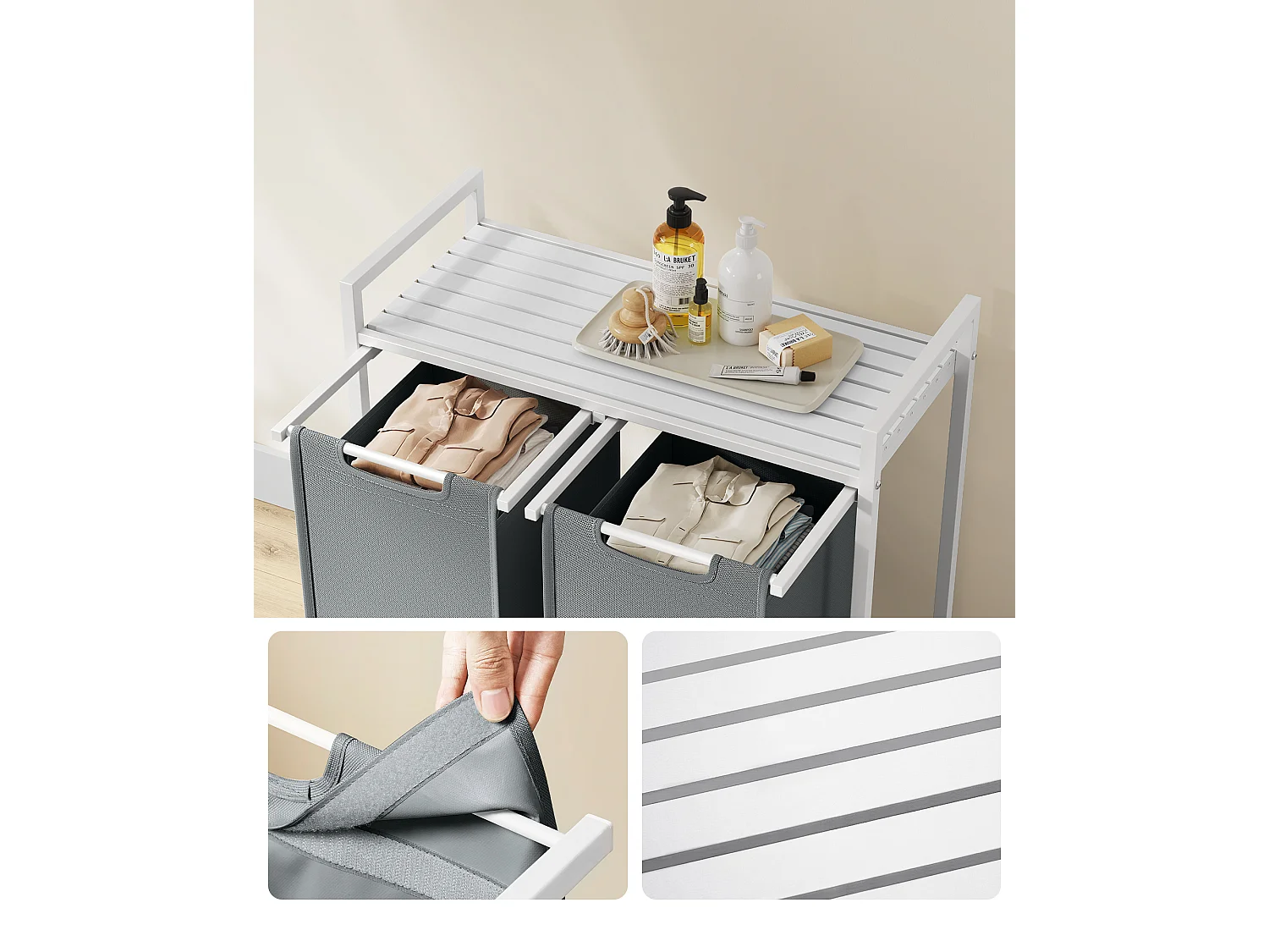 Panier à linge 73x33x72 cm blanc gris clair