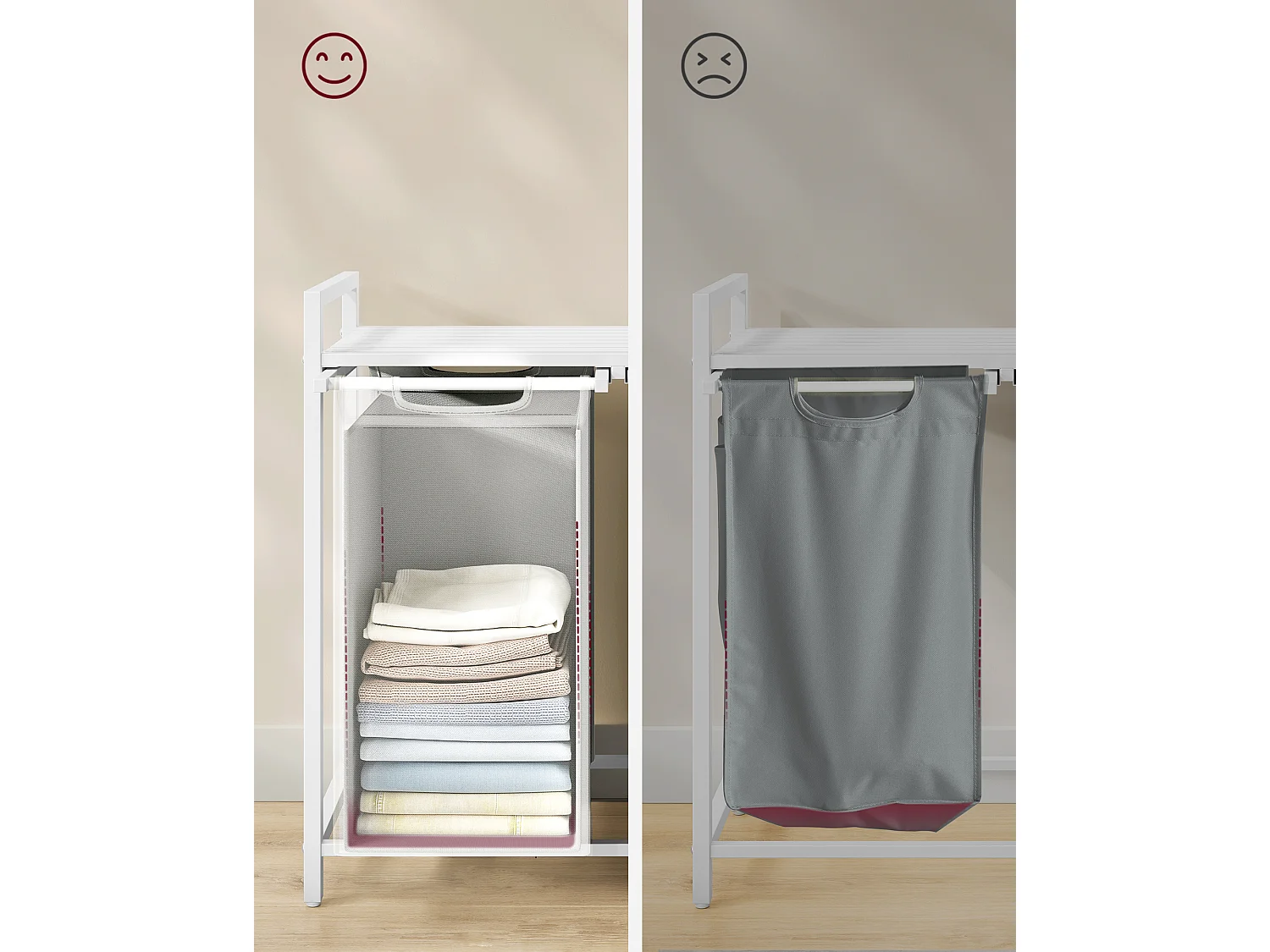 Panier à linge 73x33x72 cm blanc gris clair