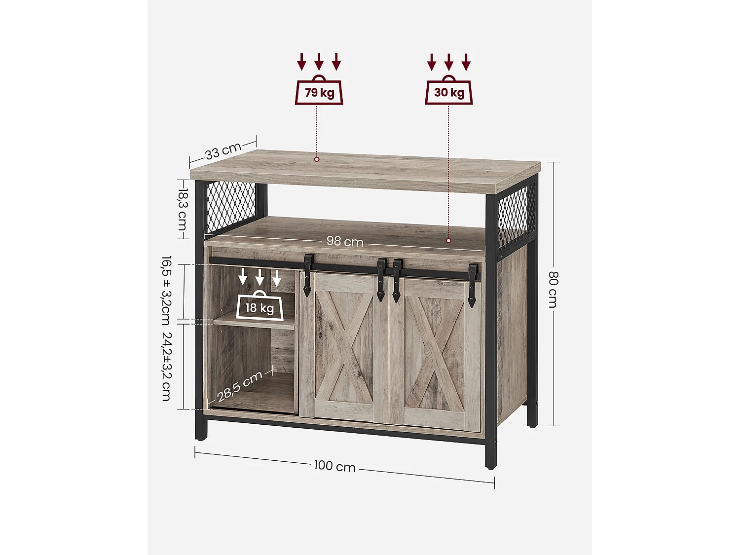 Armoire de rangement 33x100x80 cm greige noir