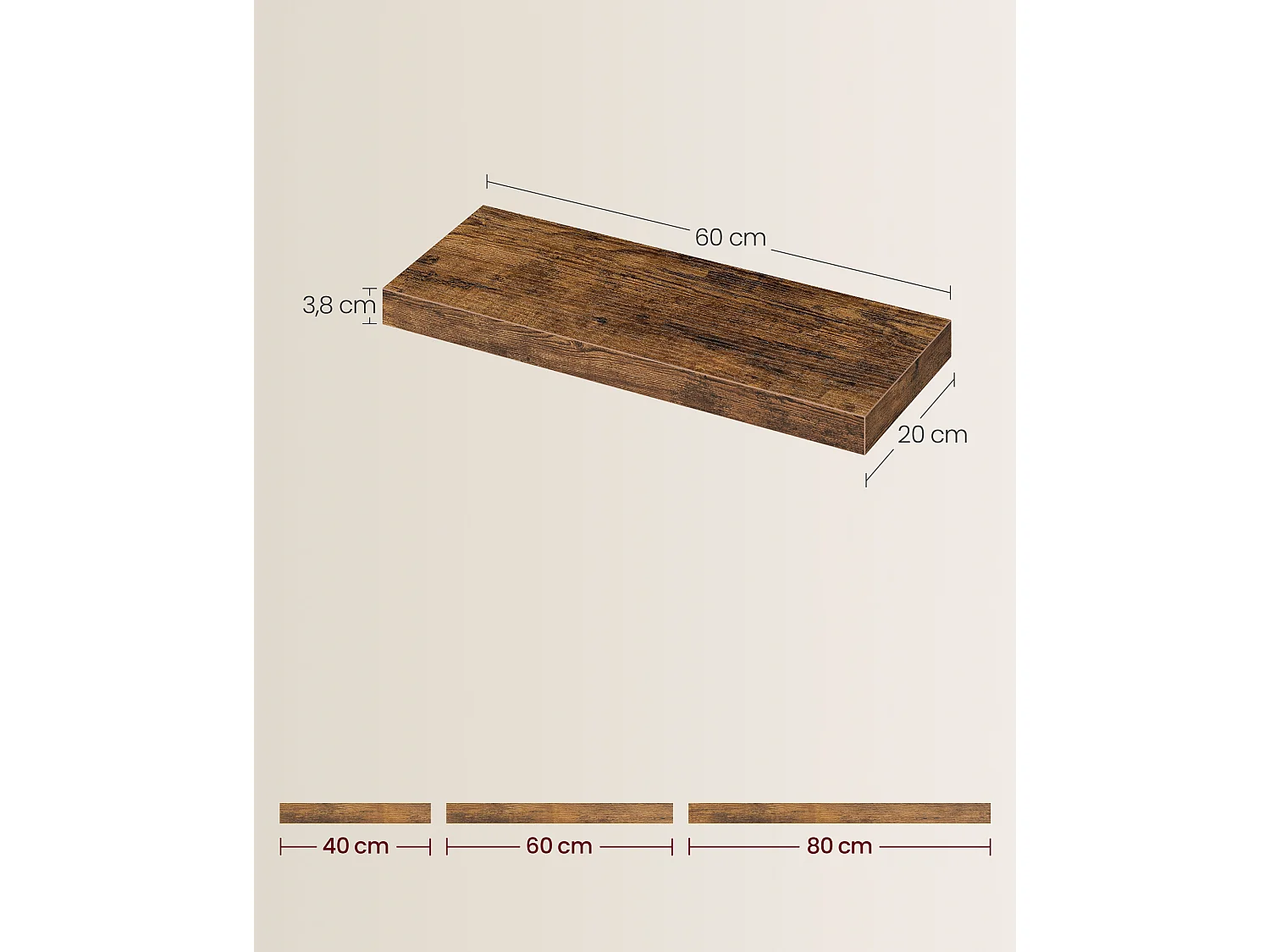 Étagère murale 60x20x3,8 cm Marron