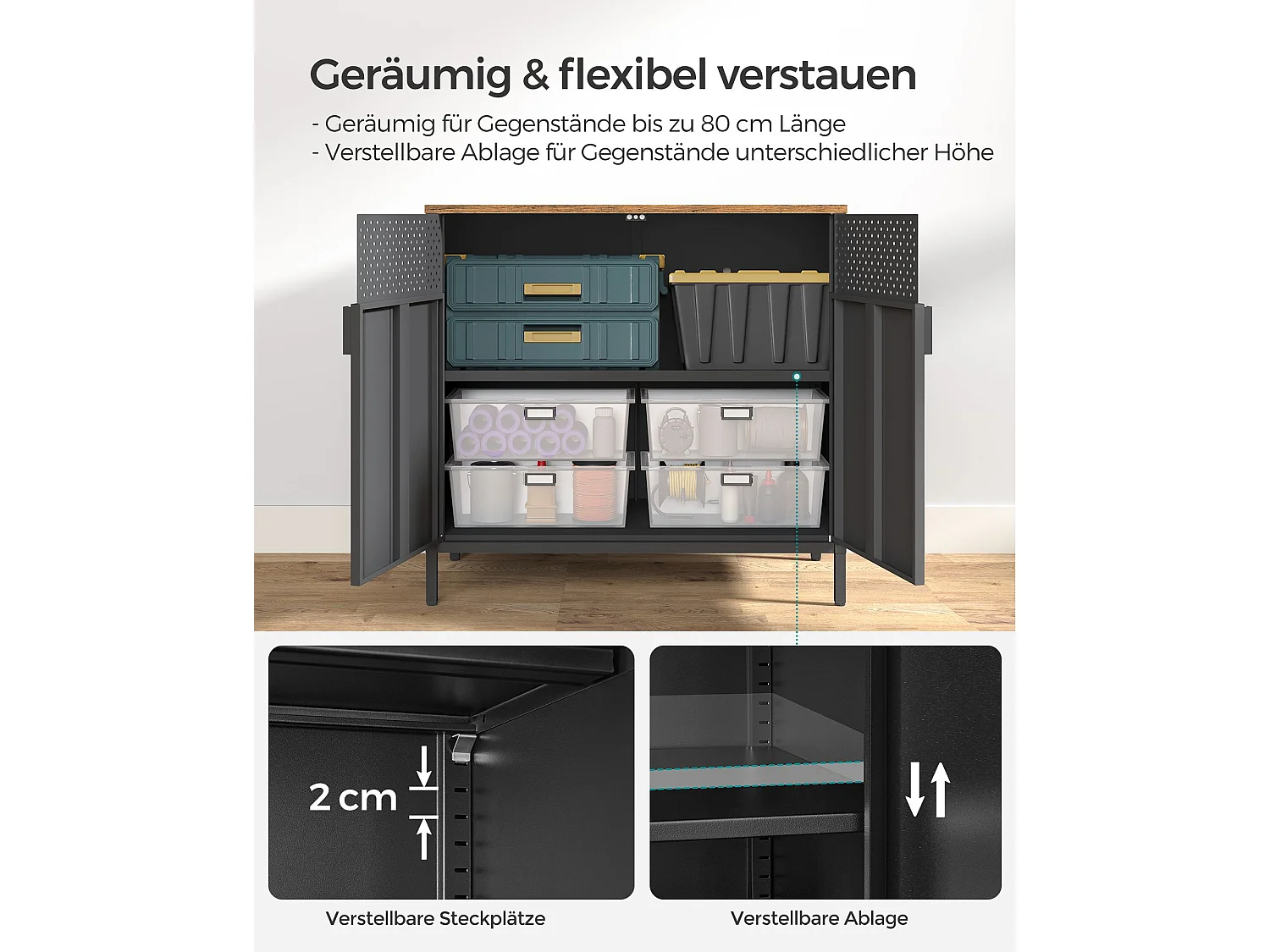 Opbevaringsskab, 80x40x76 cm, Sort, Brun