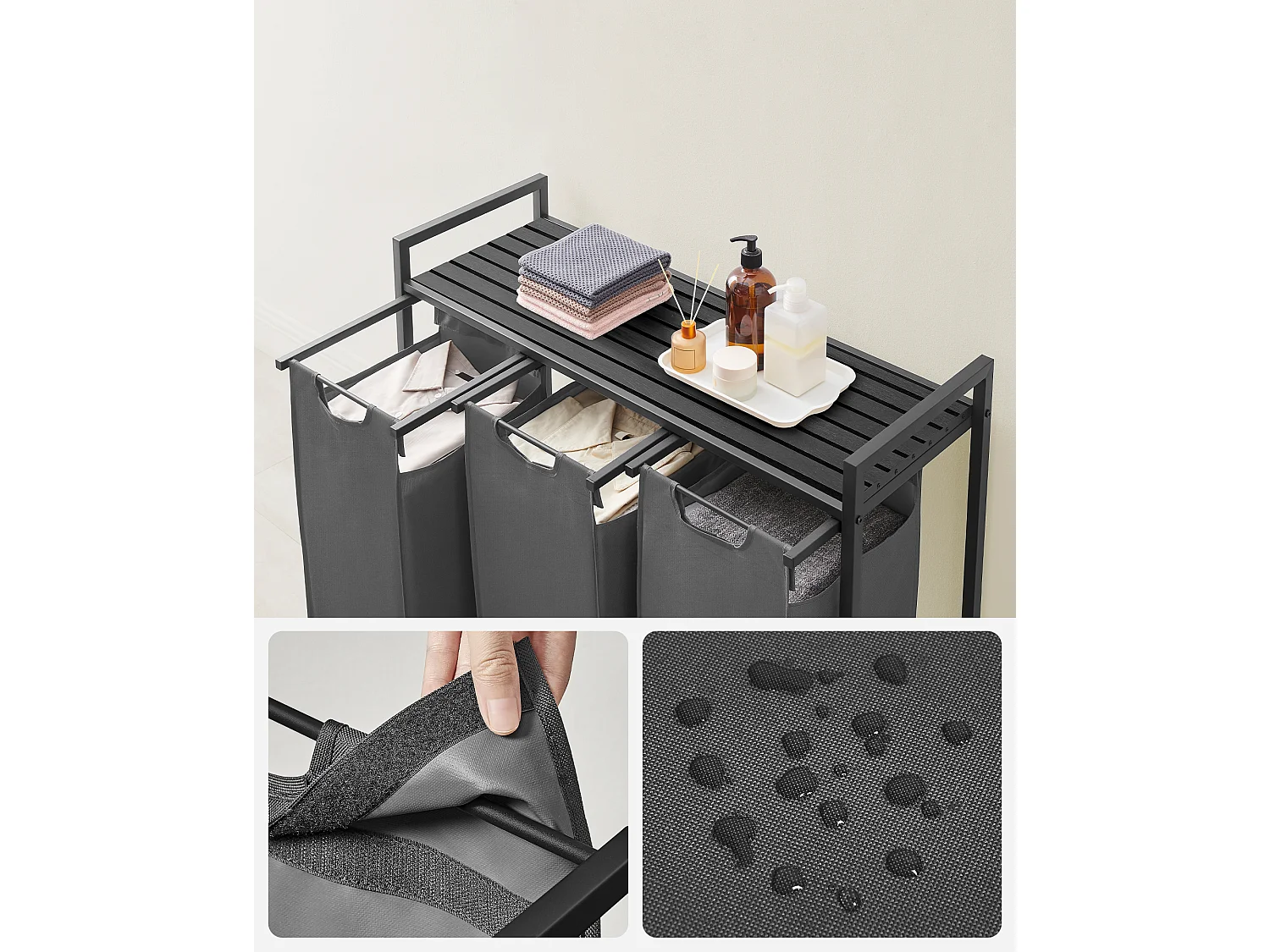 Panier à linge 92,5x33x72 cm noir gris