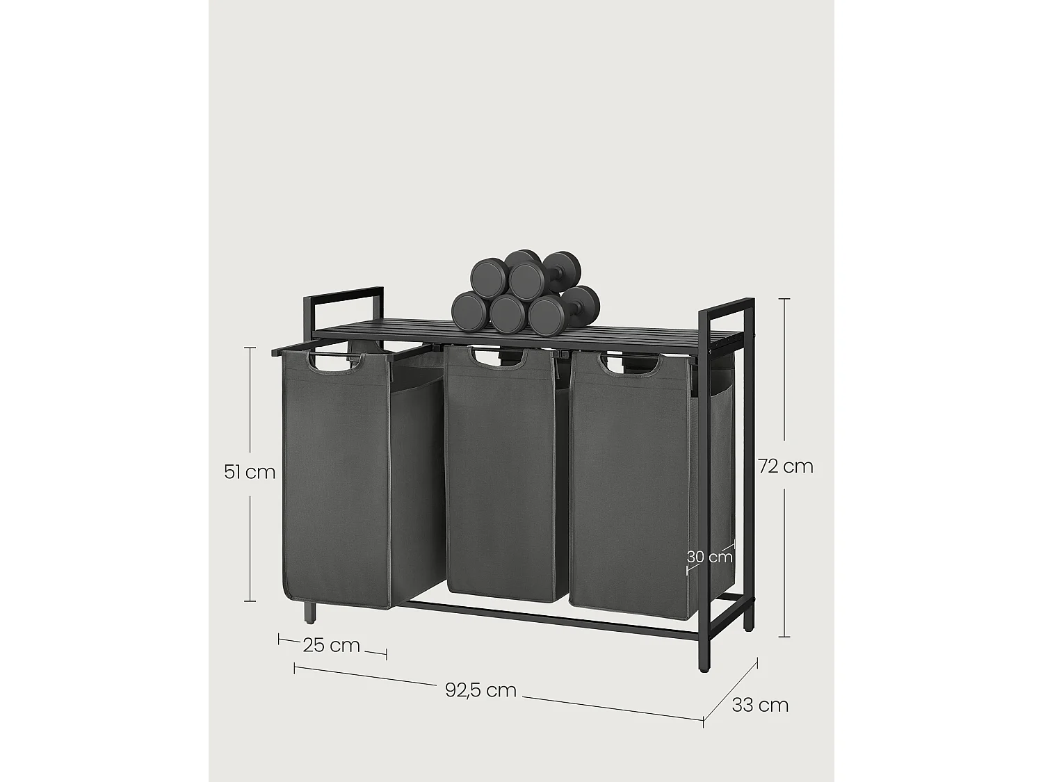 Panier à linge 92,5x33x72 cm noir gris