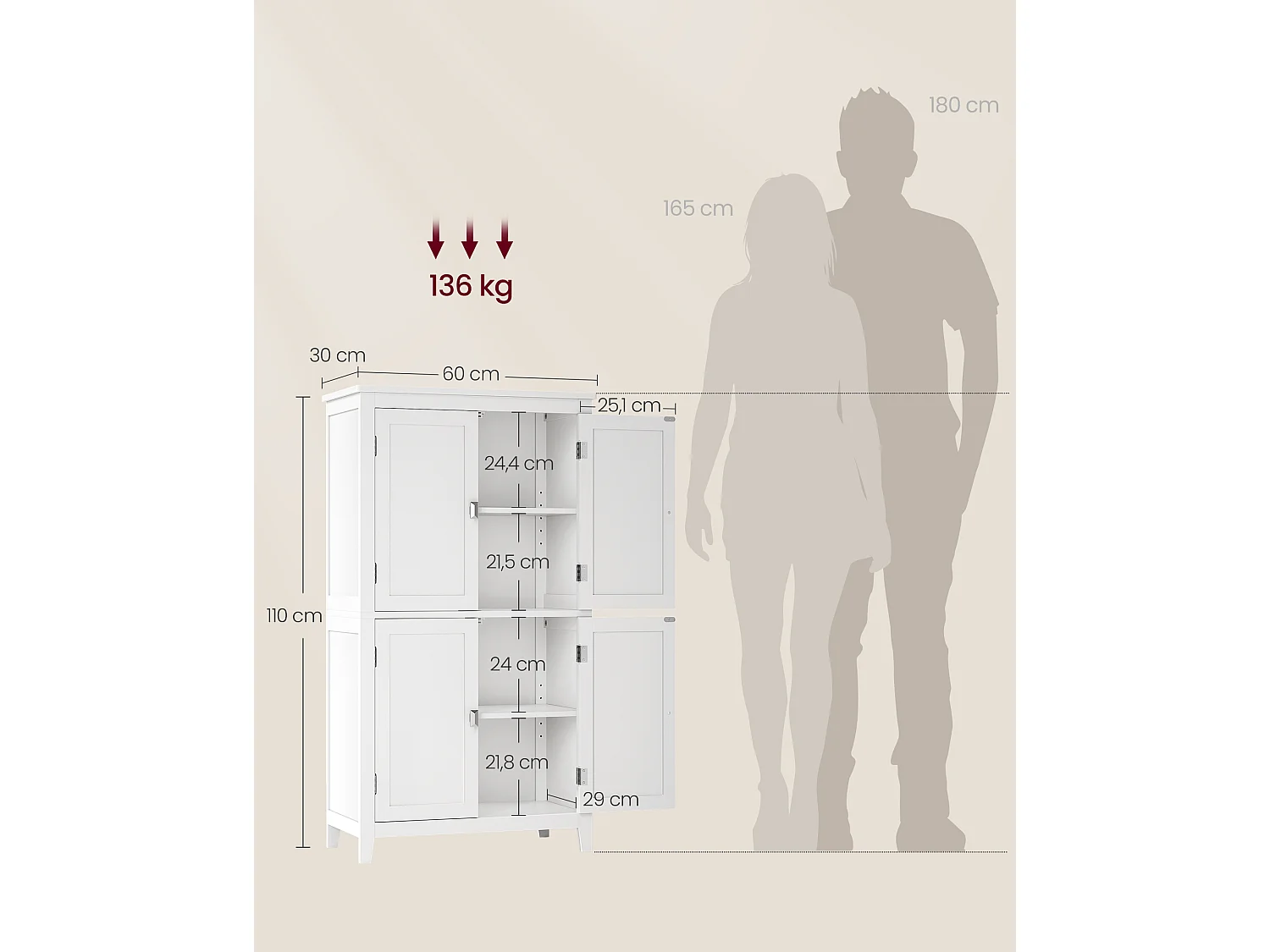 Armoire de salle de bain 60x30x110 cm blanc