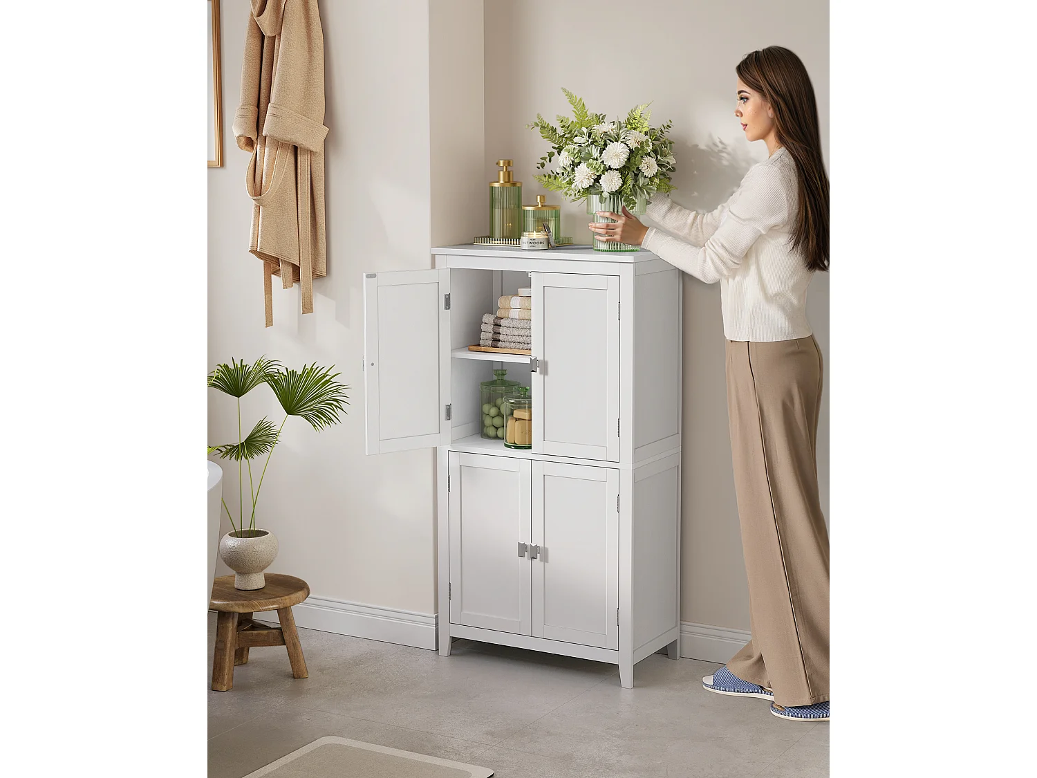 Armoire de salle de bain 60x30x110 cm blanc