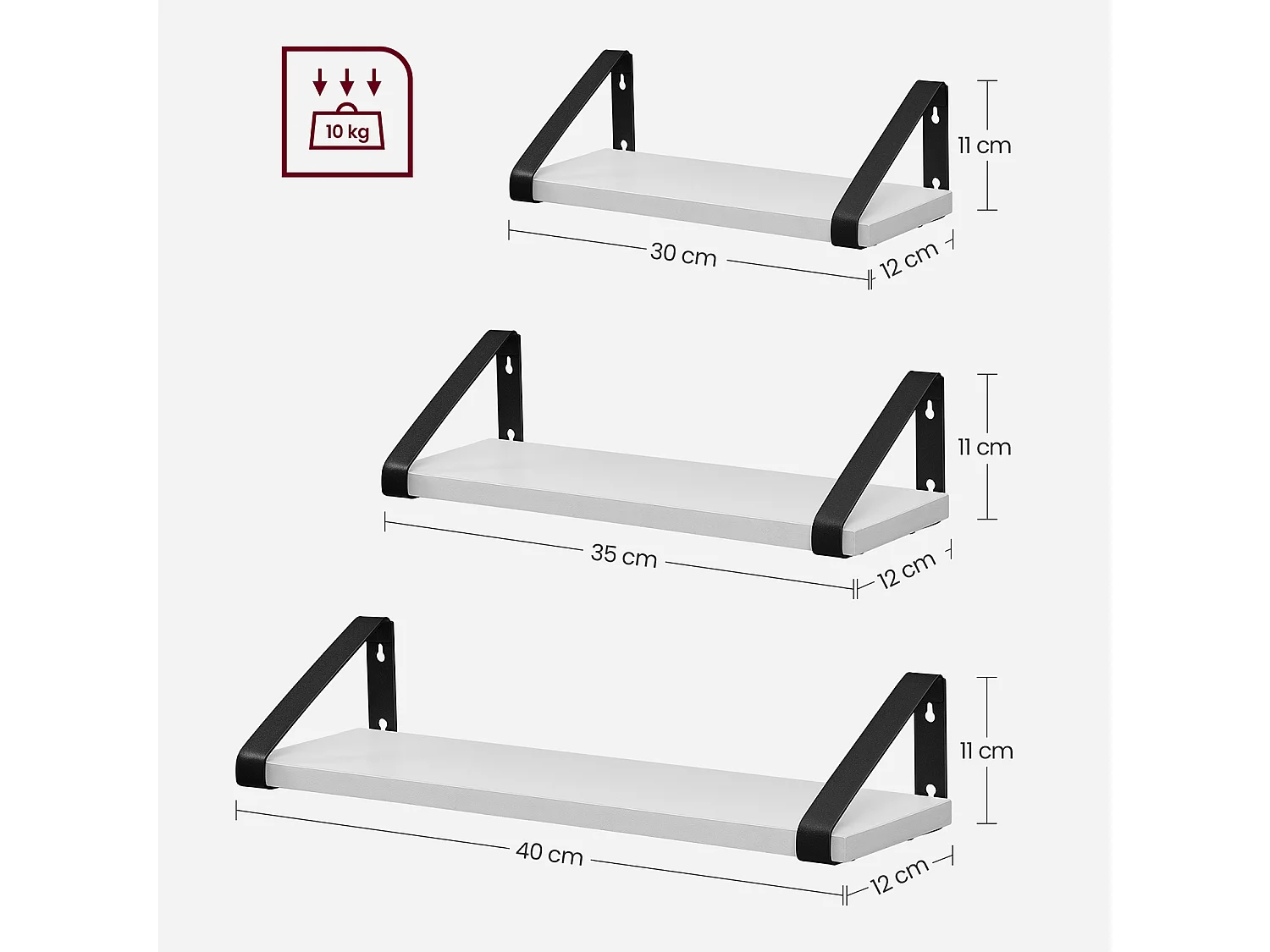 Étagère murale 30x12x10 cm Noir blanc