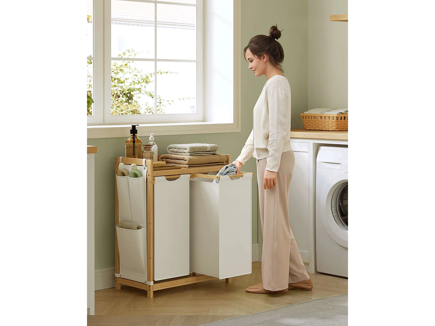 Wasmand 63x33x78 cm Crème Wit