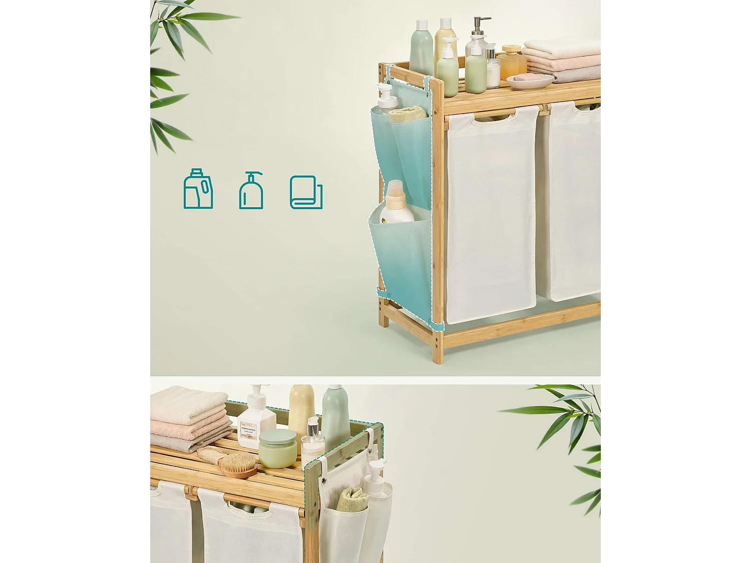 Wasmand 63x33x78 cm Crème Wit