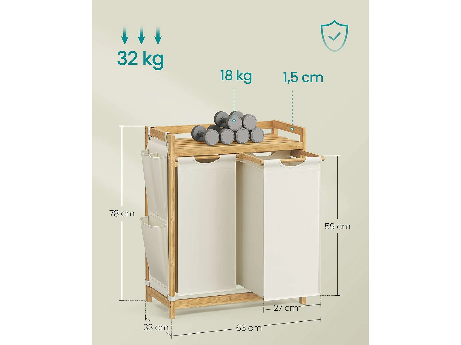 Wasmand 63x33x78 cm Crème Wit