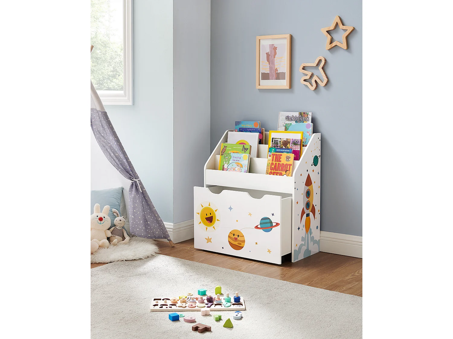Speelgoedorganizer 62,5x29,5x70 cm wit geel