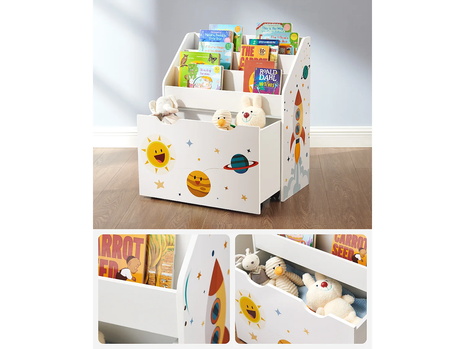 Speelgoedorganizer 62,5x29,5x70 cm wit geel