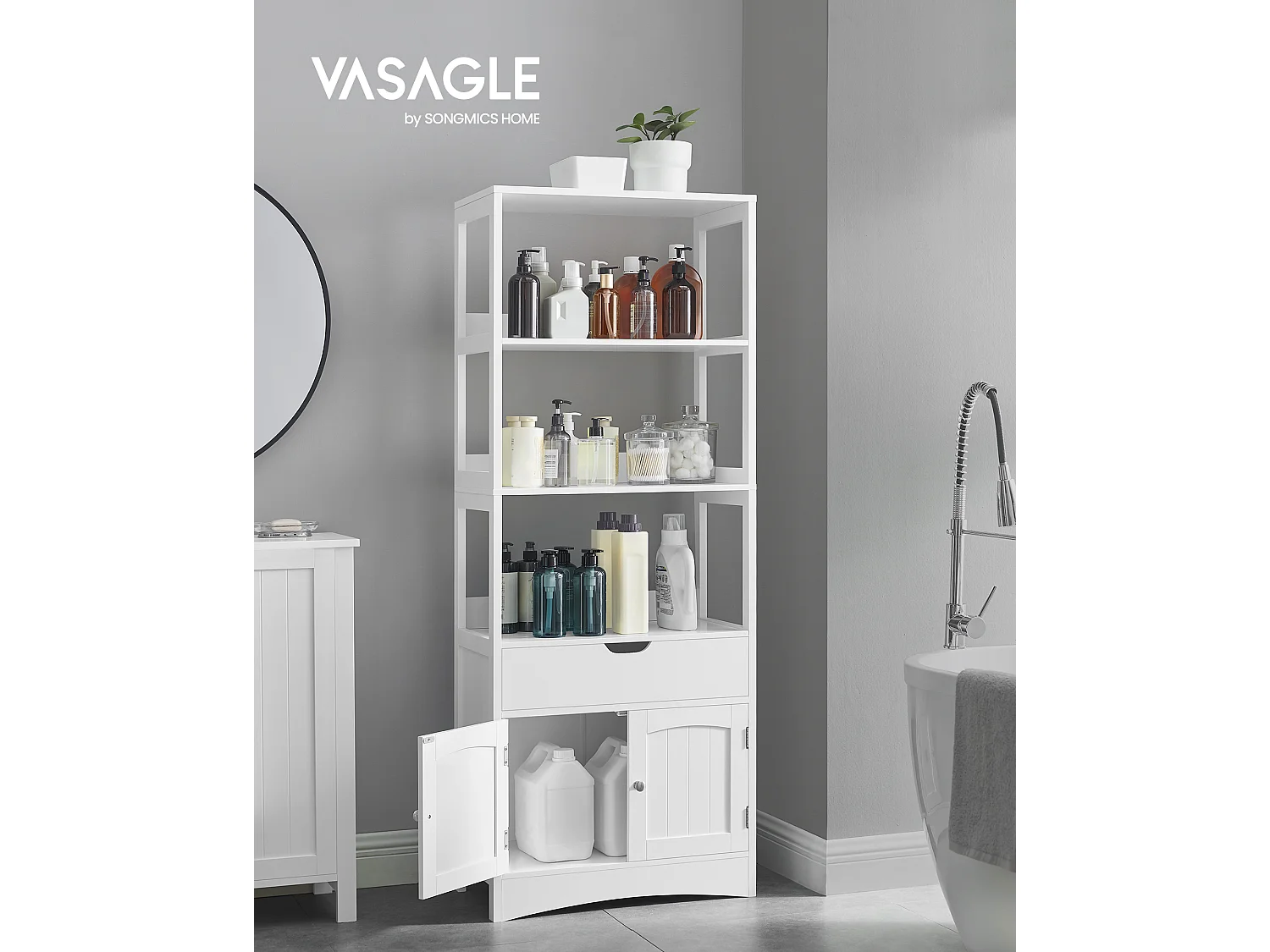 Armario de almacenamiento para baño 60x32.5x154 cm blanco
