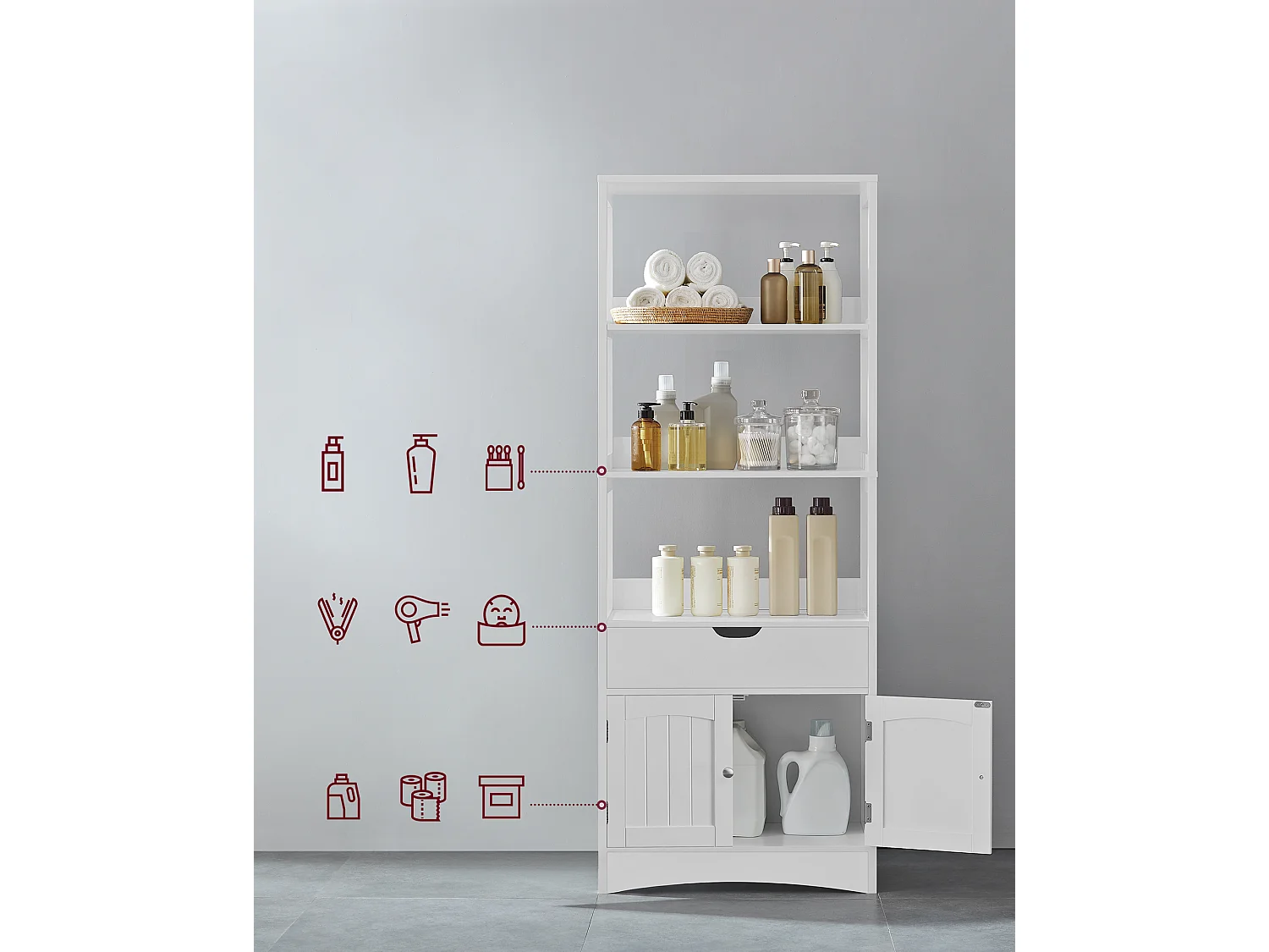 Armario de almacenamiento para baño 60x32.5x154 cm blanco