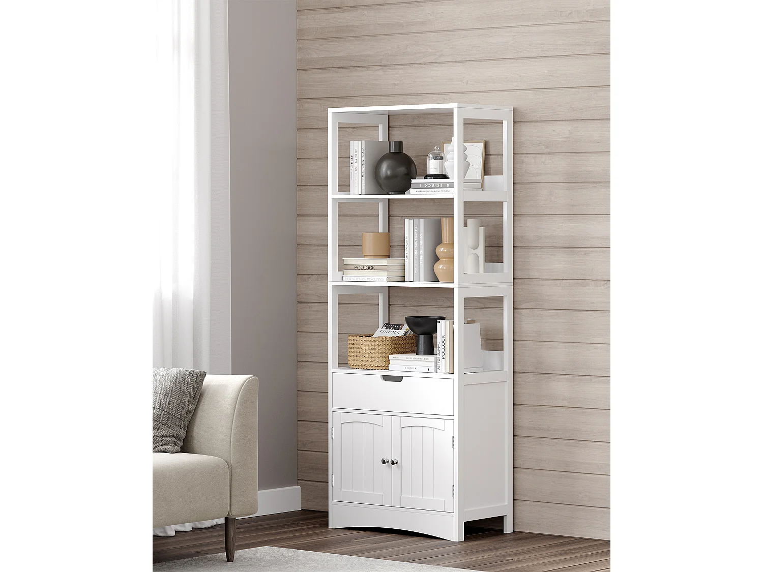 Armario de almacenamiento para baño 60x32.5x154 cm blanco