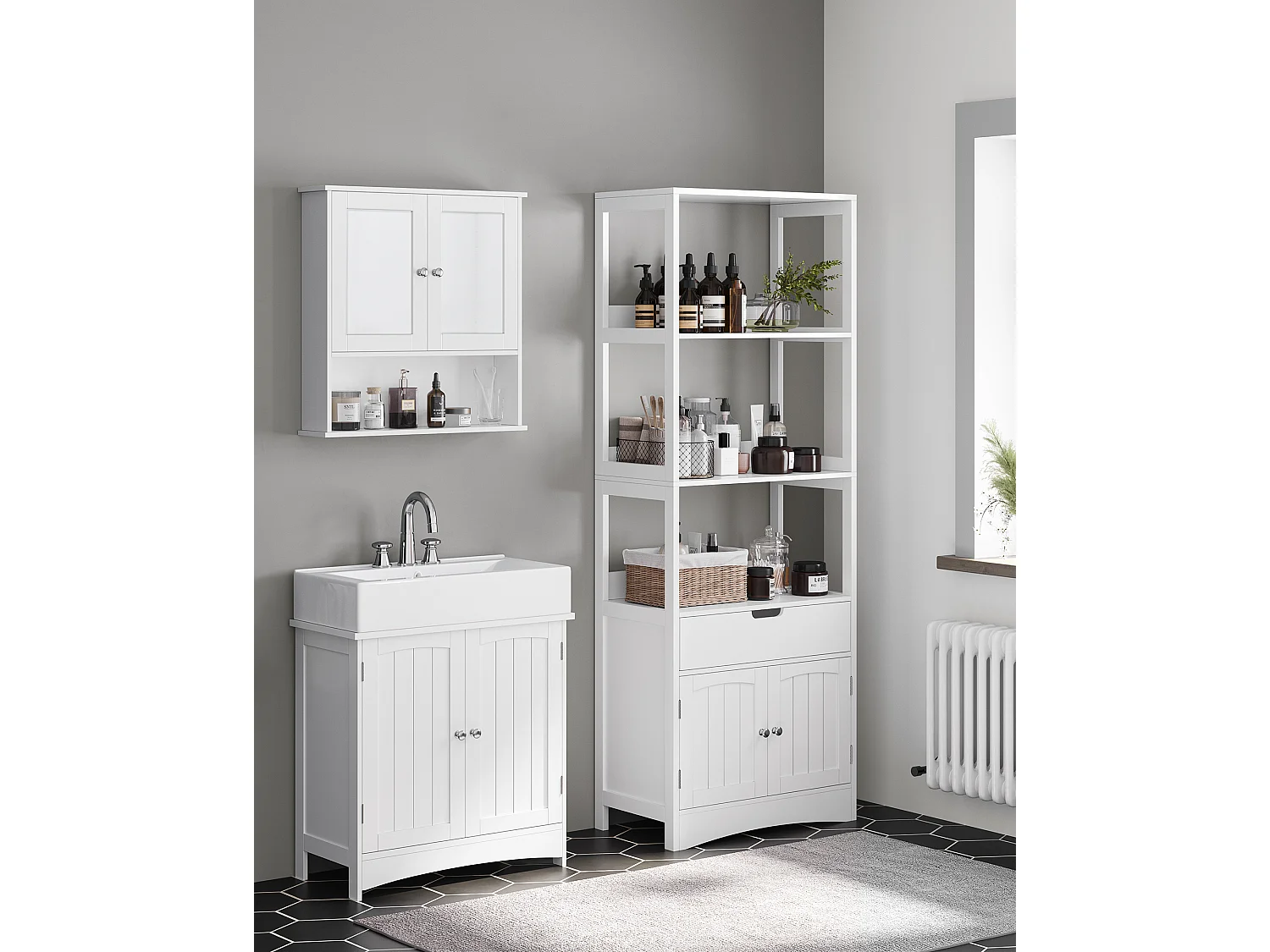 Armario de almacenamiento para baño 60x32.5x154 cm blanco