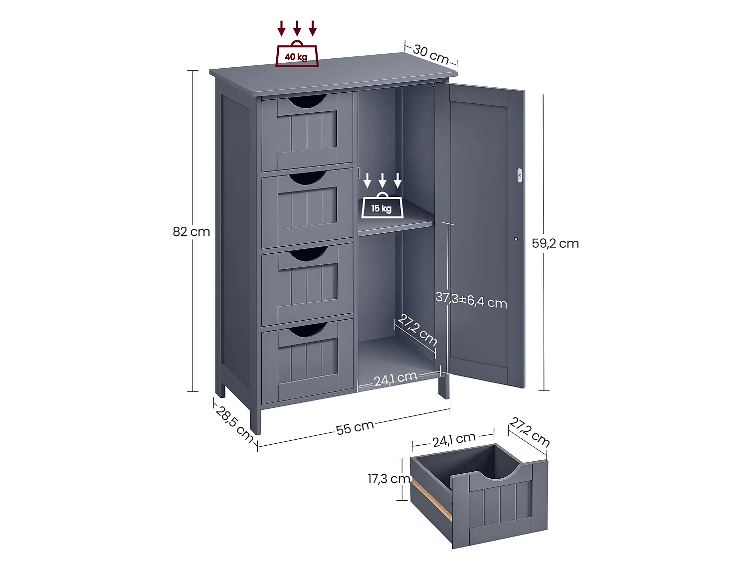 Armoire de salle de bain 30x55x82 cm gris
