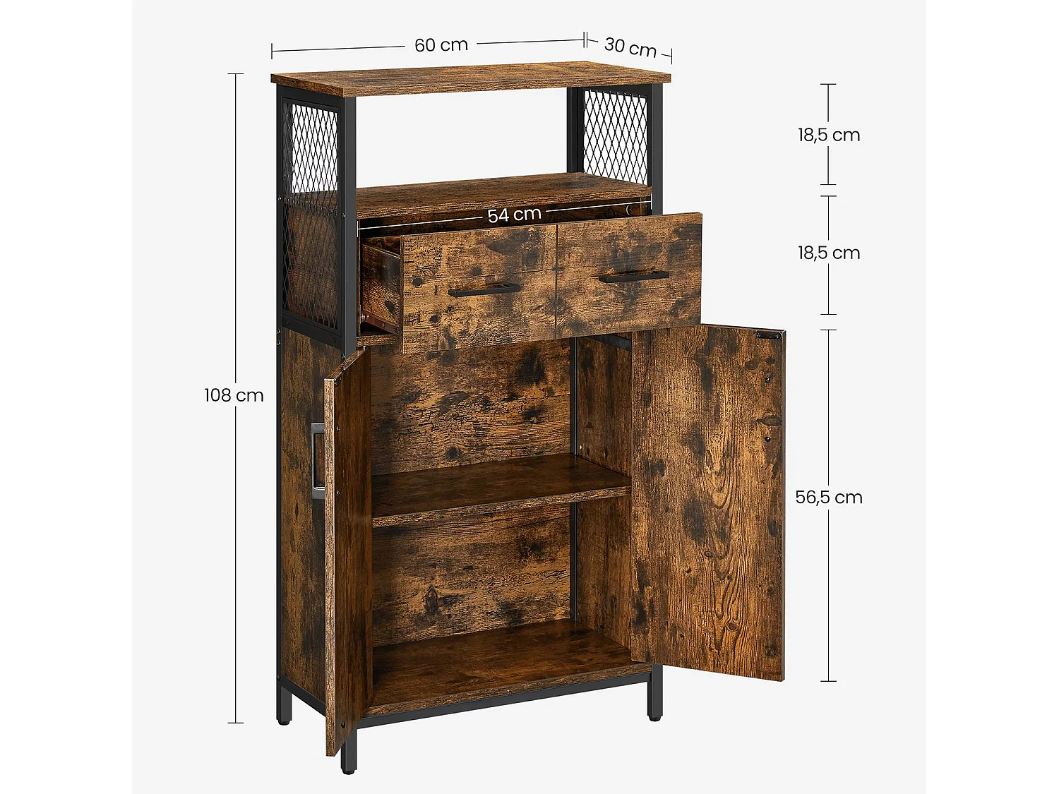 Opbevaringsskab, 60x30x108 cm, Sort, Brun