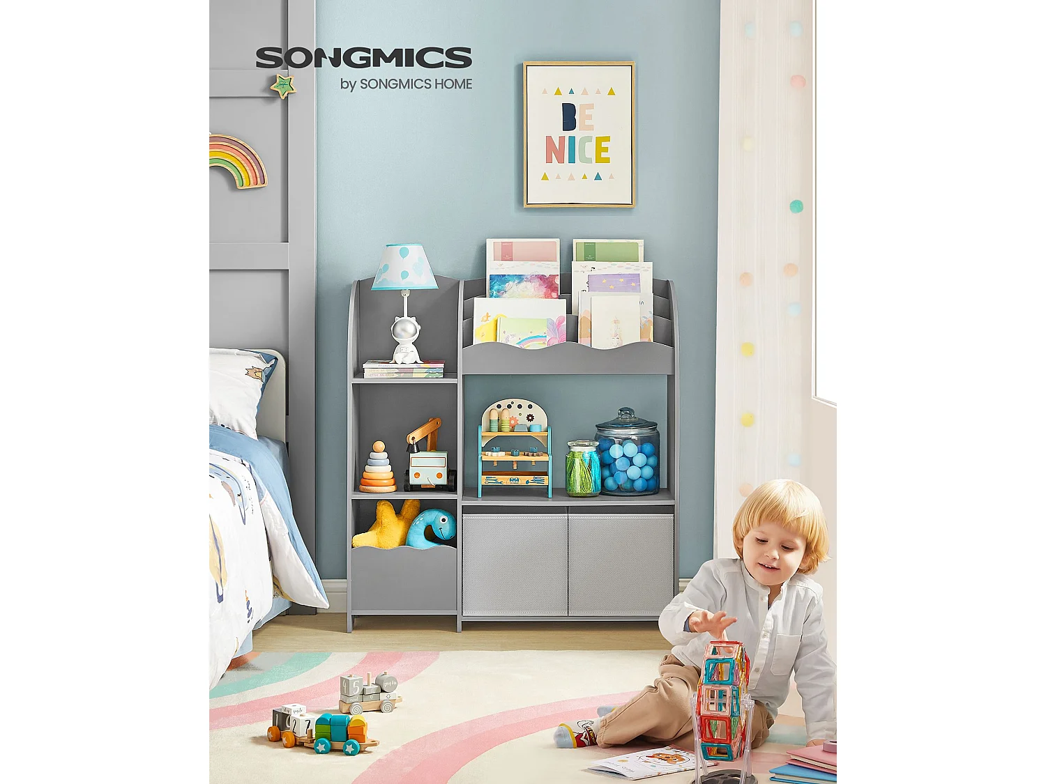 Toy storage shelf 93x30x100 cm dove grey