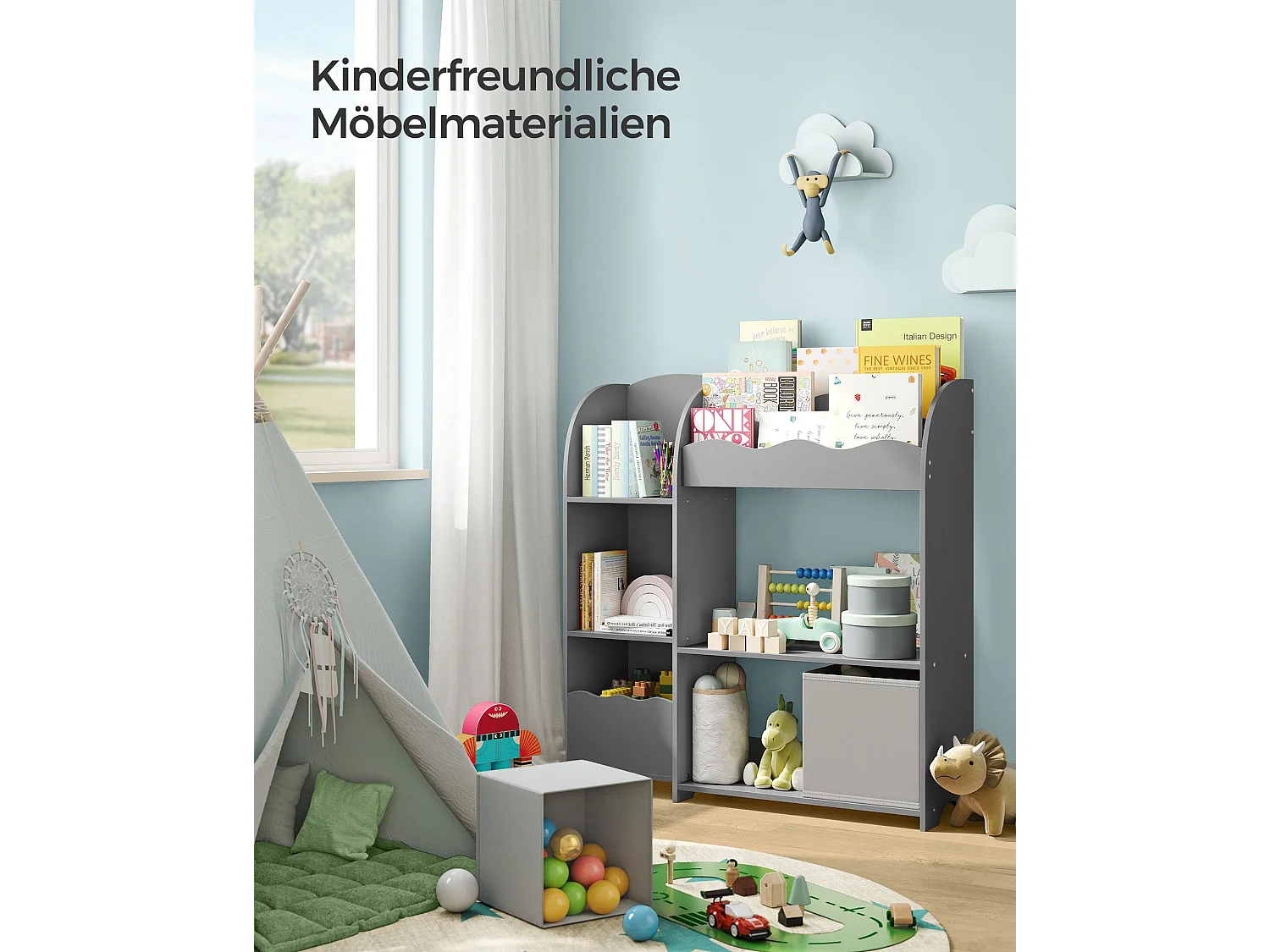 Toy storage shelf 93x30x100 cm dove grey