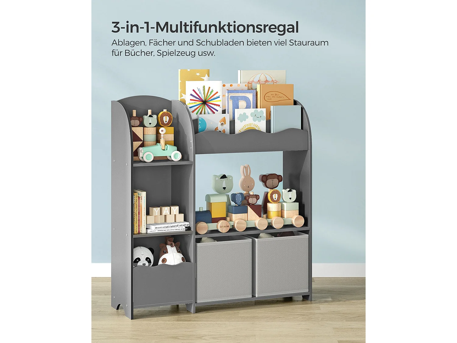 Toy storage shelf 93x30x100 cm dove grey