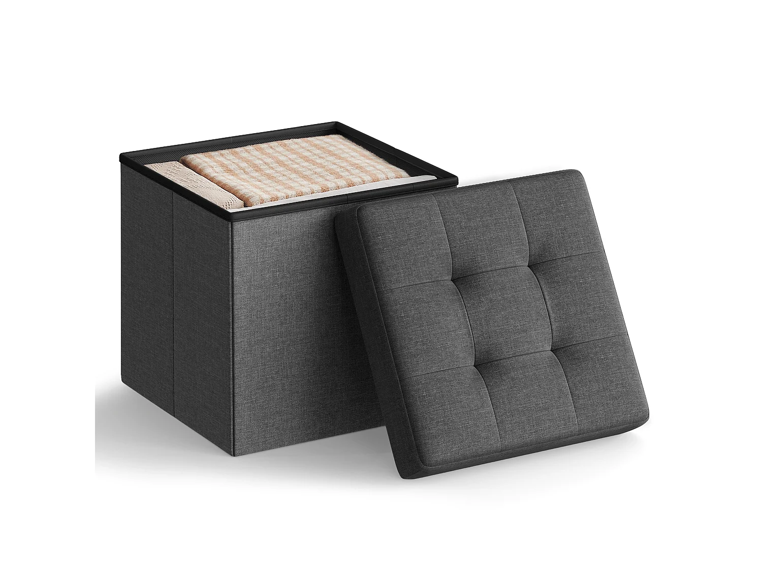 Pouf de rangement gris foncé 38x38x38 cm