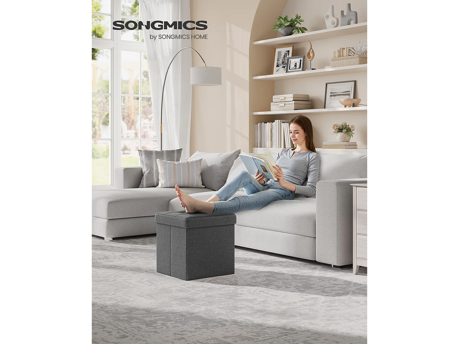Pouf de rangement gris foncé 38x38x38 cm