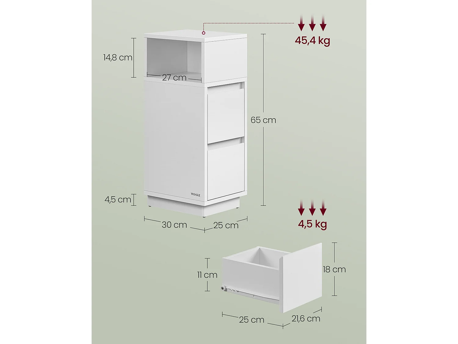 Nightstand 25x30x65 cm Cloud White