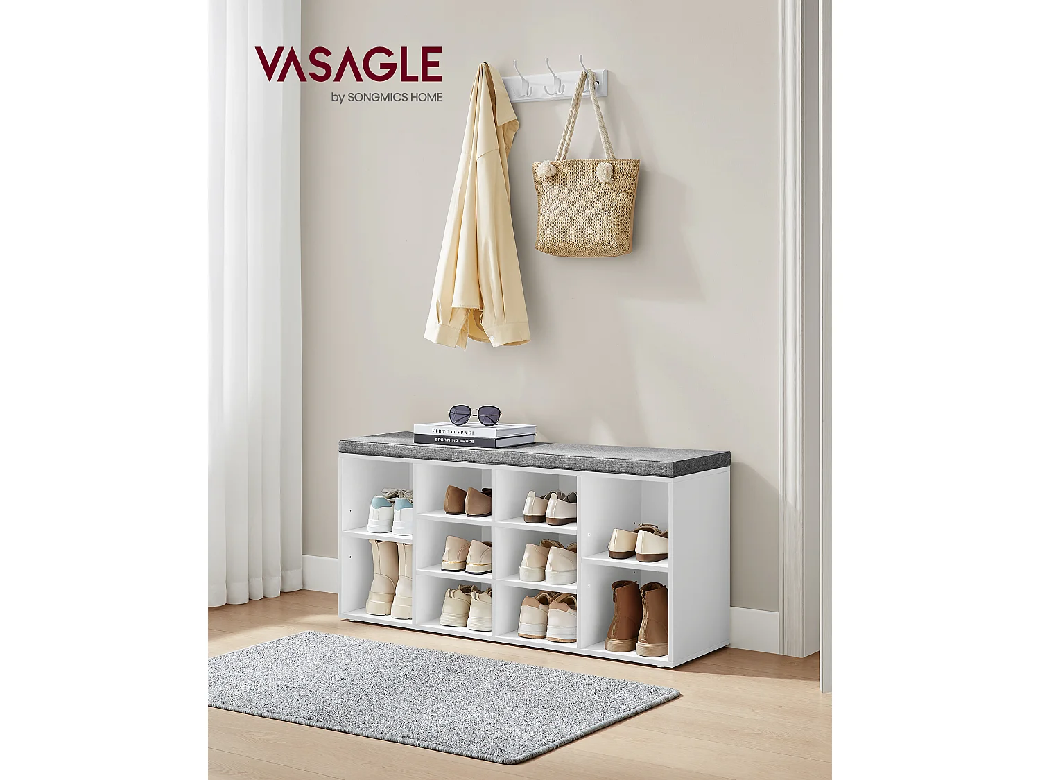Banc à chaussures 104x30x48 cm blanc