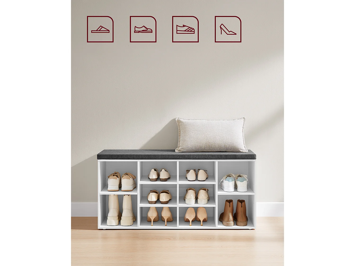 Banc à chaussures 104x30x48 cm blanc