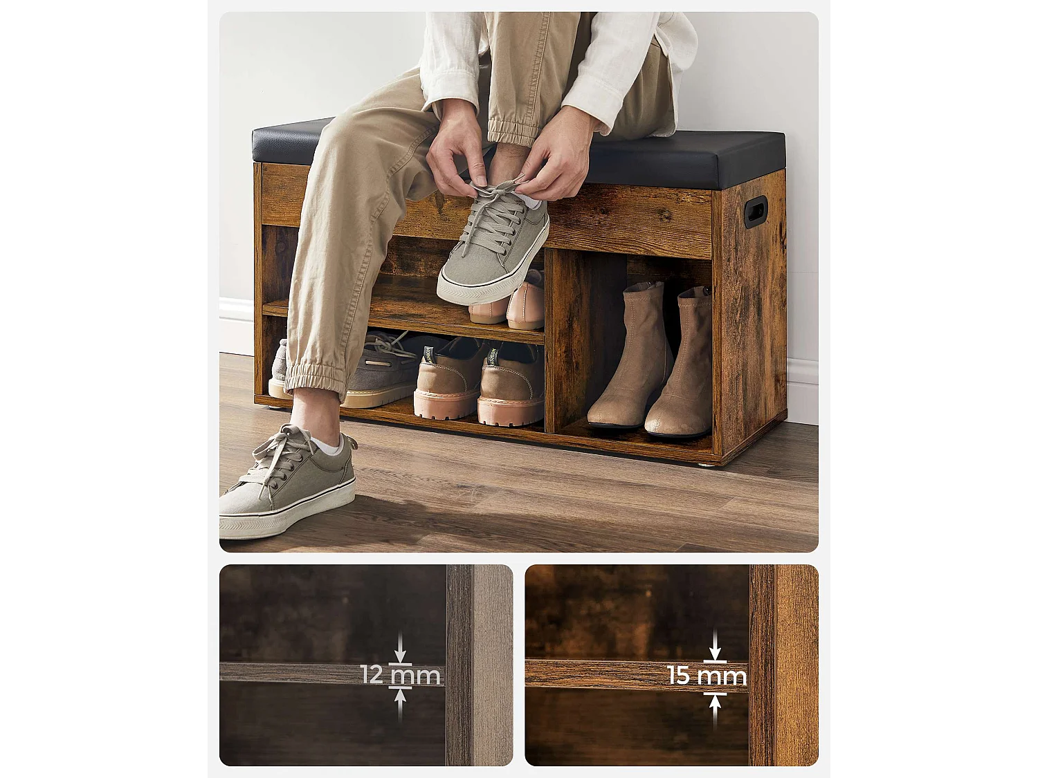 Panca porta scarpe 80x44x30 cm nero antico opaco