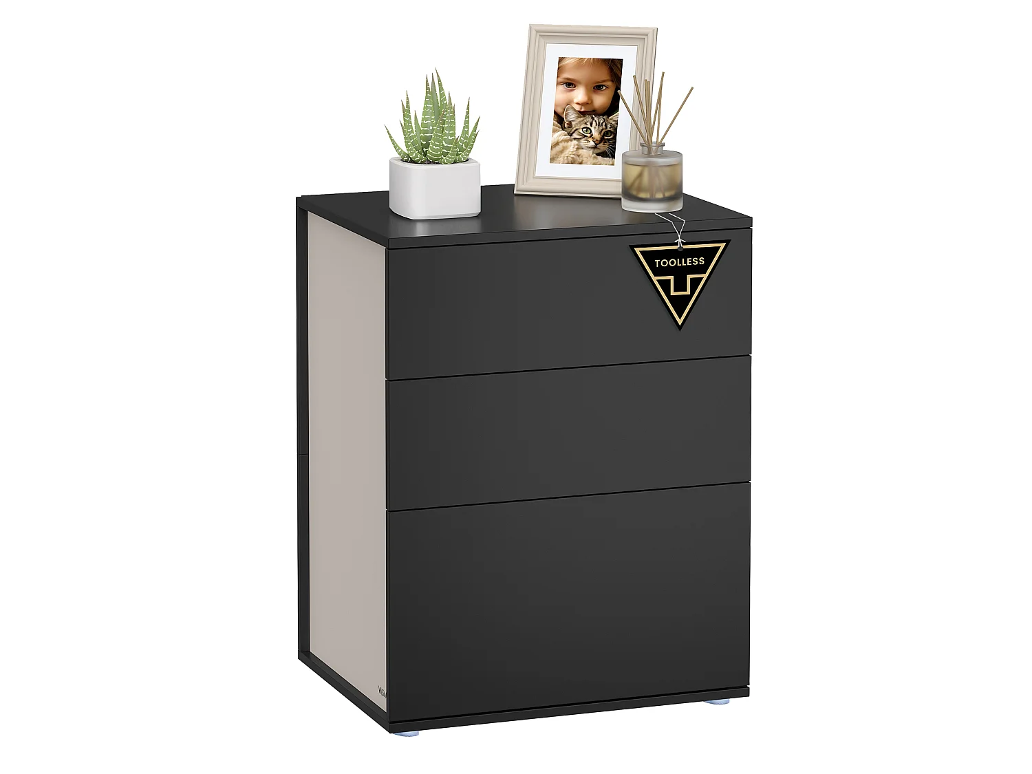 Nattduksbord, 45x35x58,7 cm, Svart och Beige