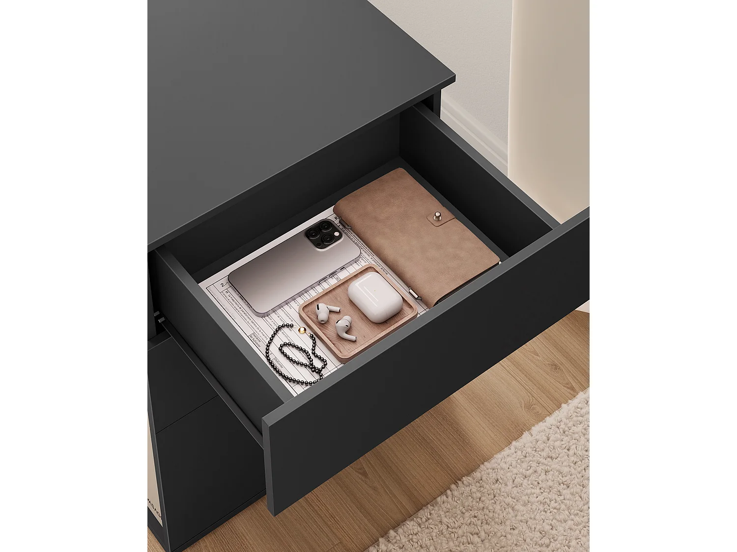 Nattduksbord, 45x35x58,7 cm, Svart och Beige