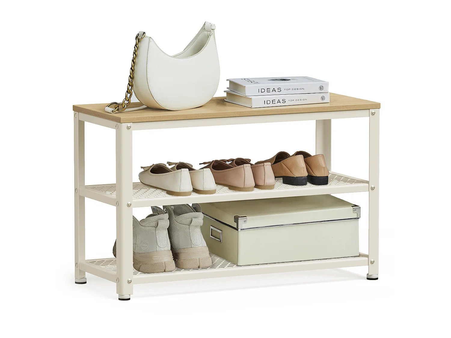 Skobænk, 73x45x30 cm, Beige og Hvid