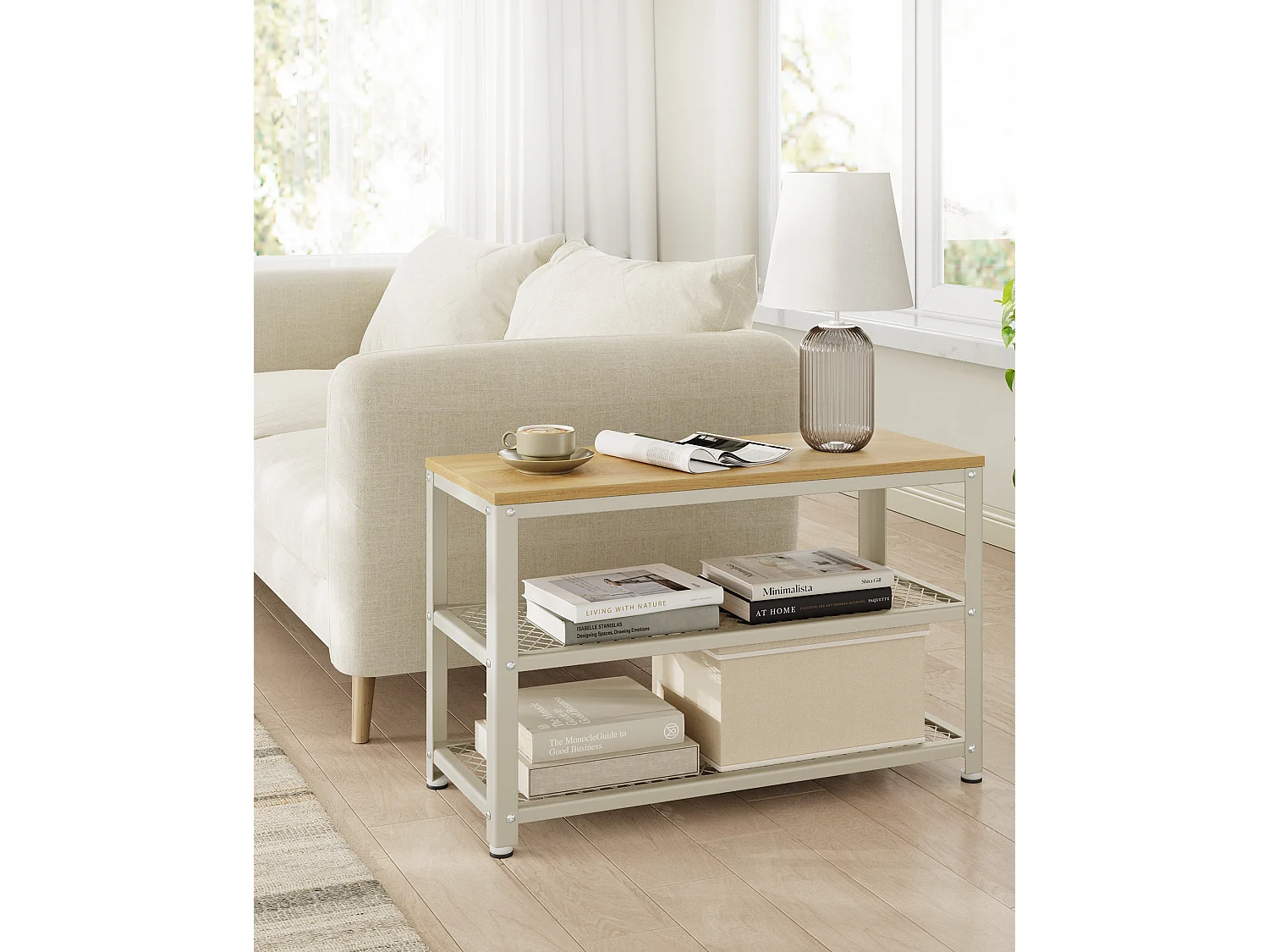 Skobænk, 73x45x30 cm, Beige og Hvid