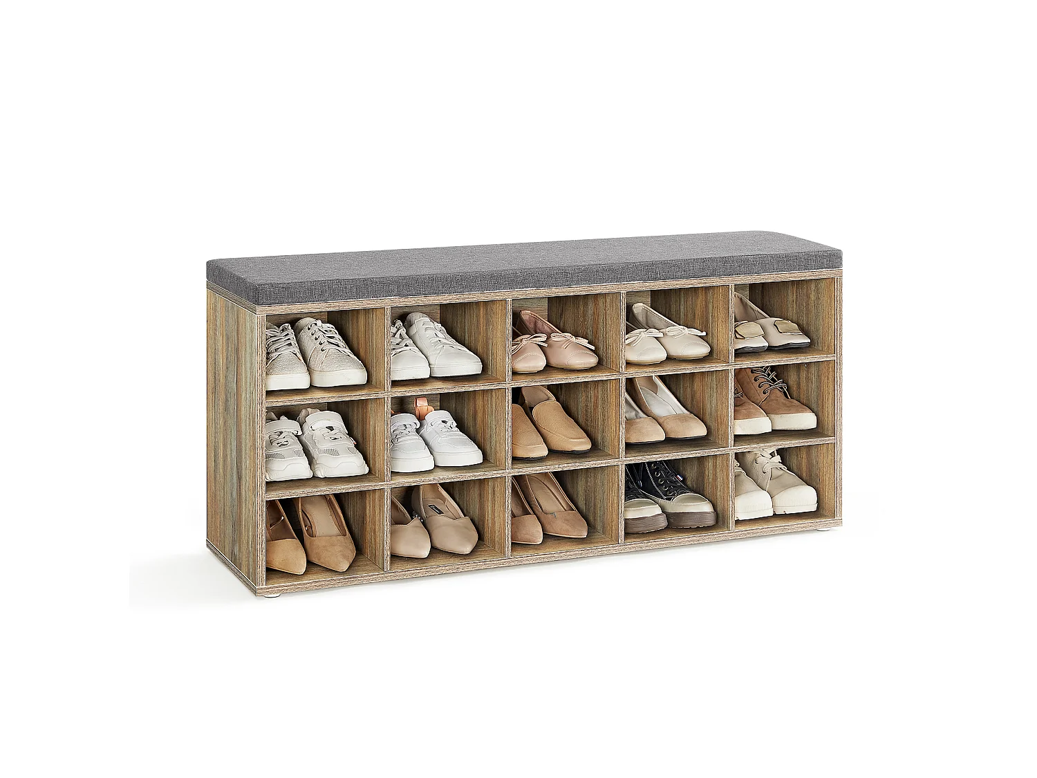 Banc à chaussures 30x105x48 cm chêne avec grains bleus et gris