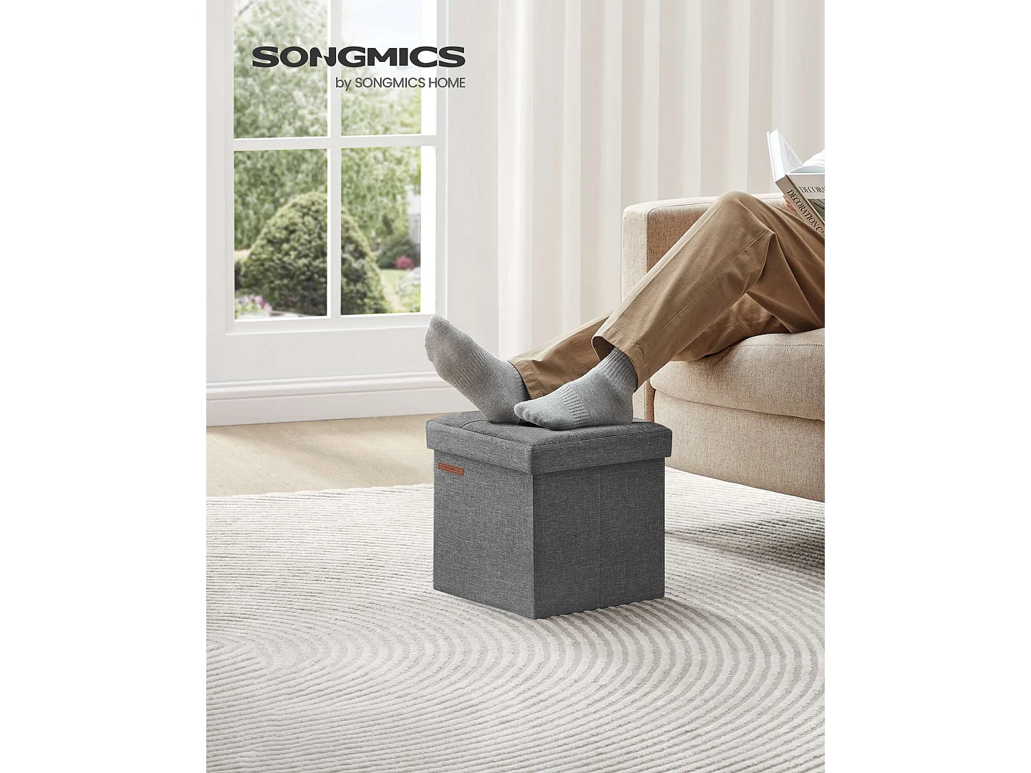 Pouf de rangement 30x30x30 cm gris foncé