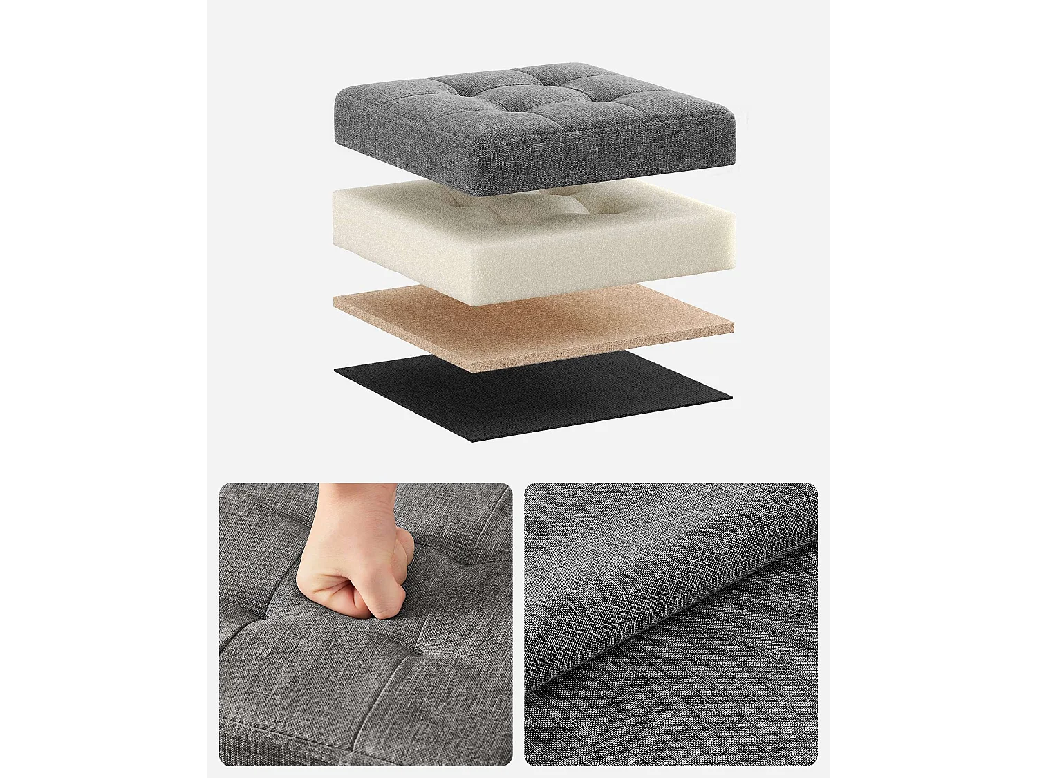 Pouf de rangement 30x30x30 cm gris foncé