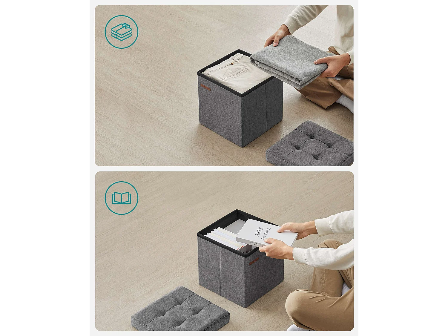 Pouf de rangement 30x30x30 cm gris foncé