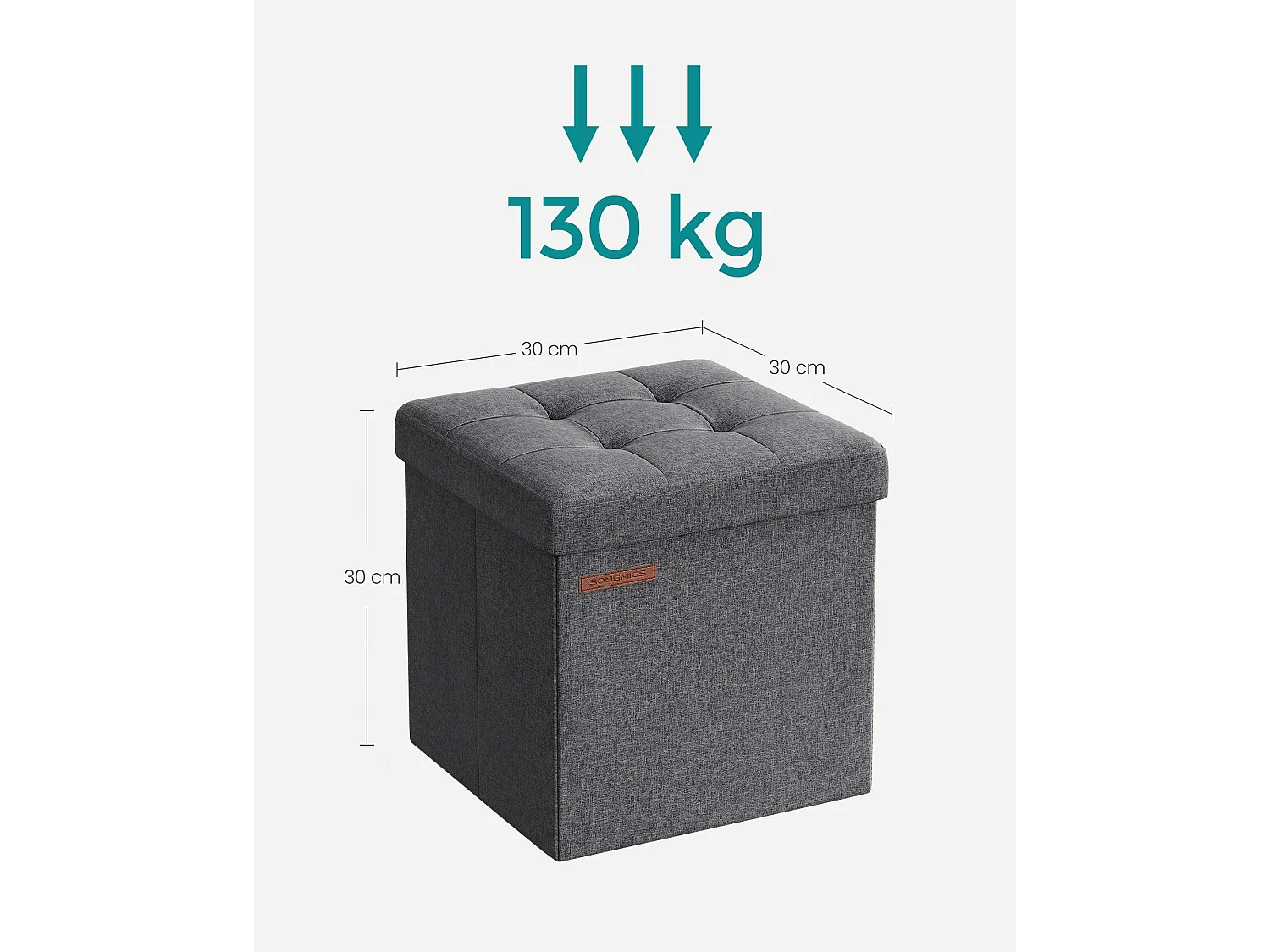 Pouf de rangement 30x30x30 cm gris foncé