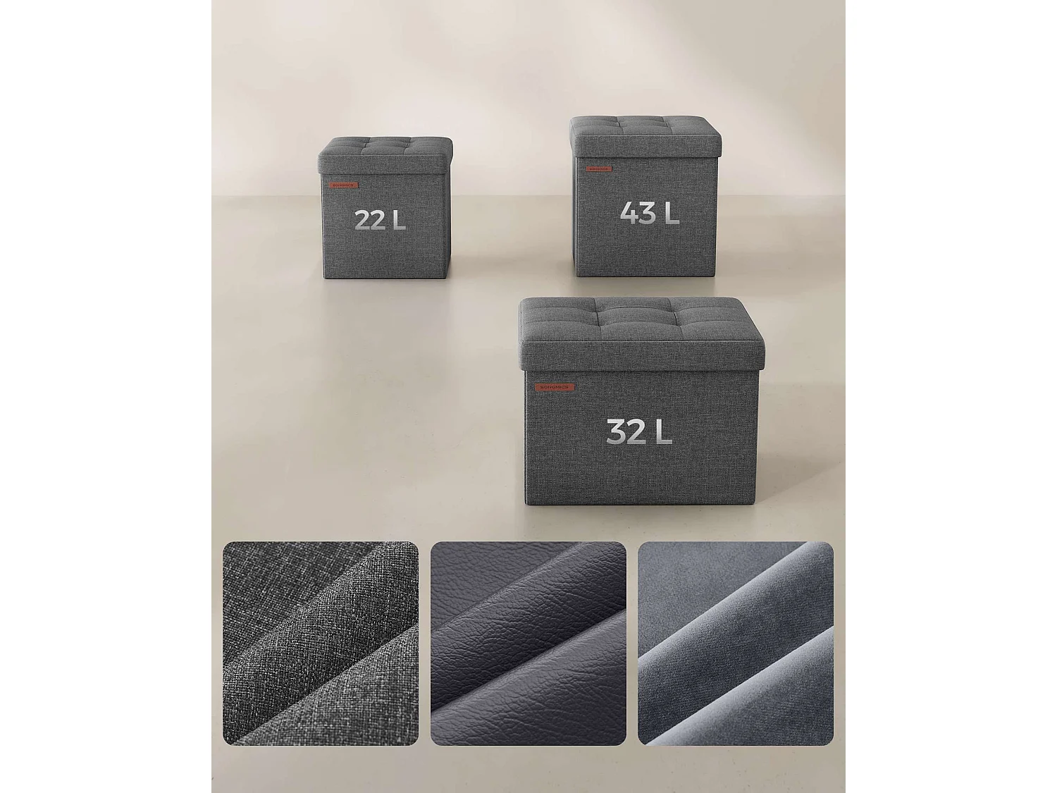 Pouf de rangement 30x30x30 cm gris foncé