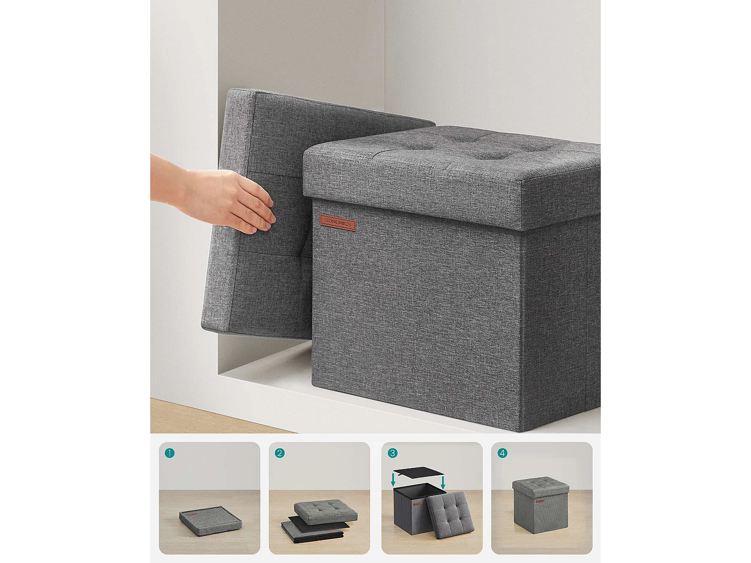 Pouf de rangement 30x30x30 cm gris foncé