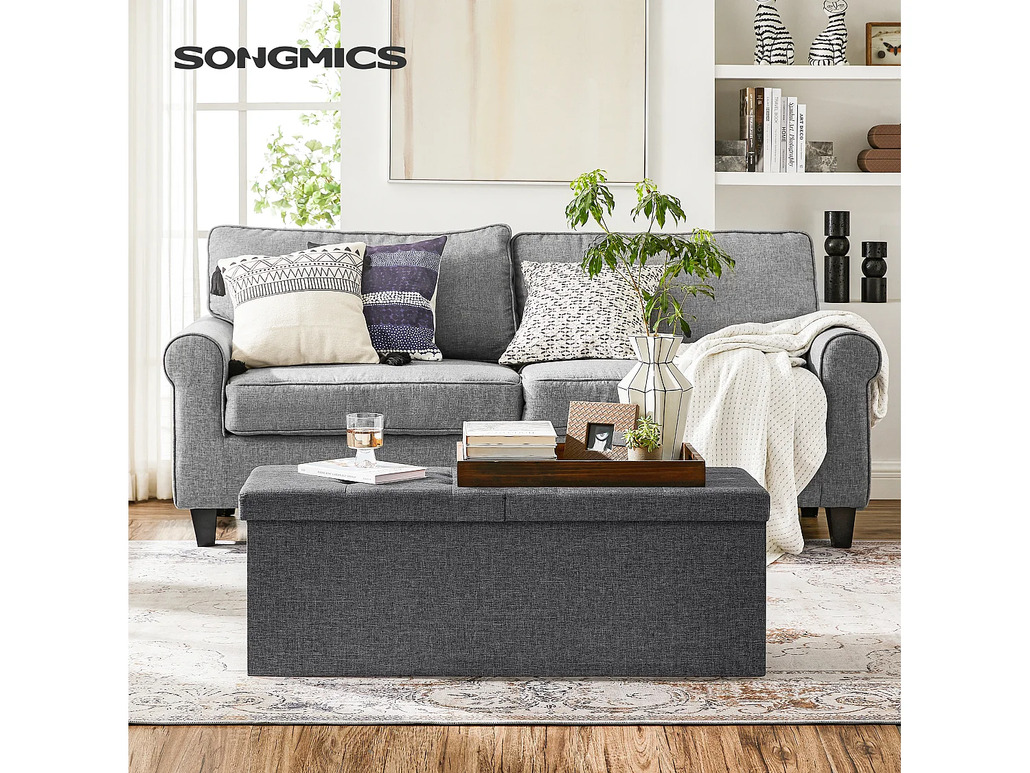 Ottomane de rangement 38x110x38 cm gris