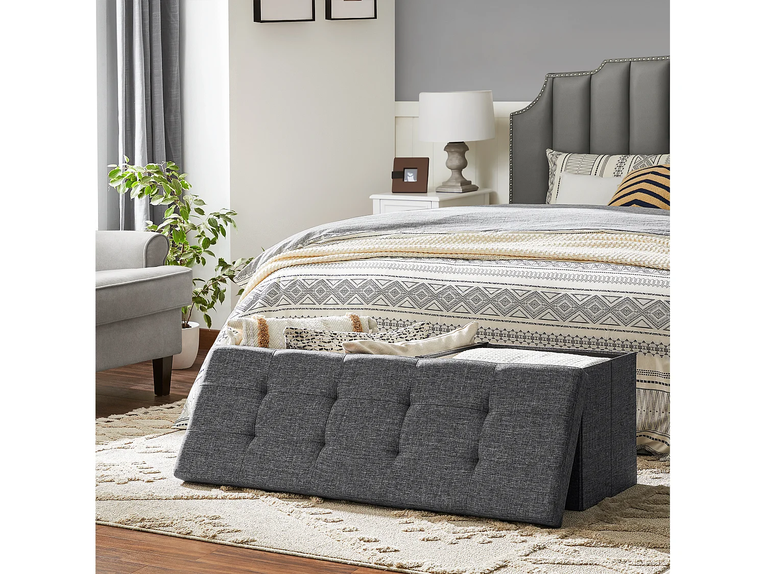 Ottomane de rangement 38x110x38 cm gris
