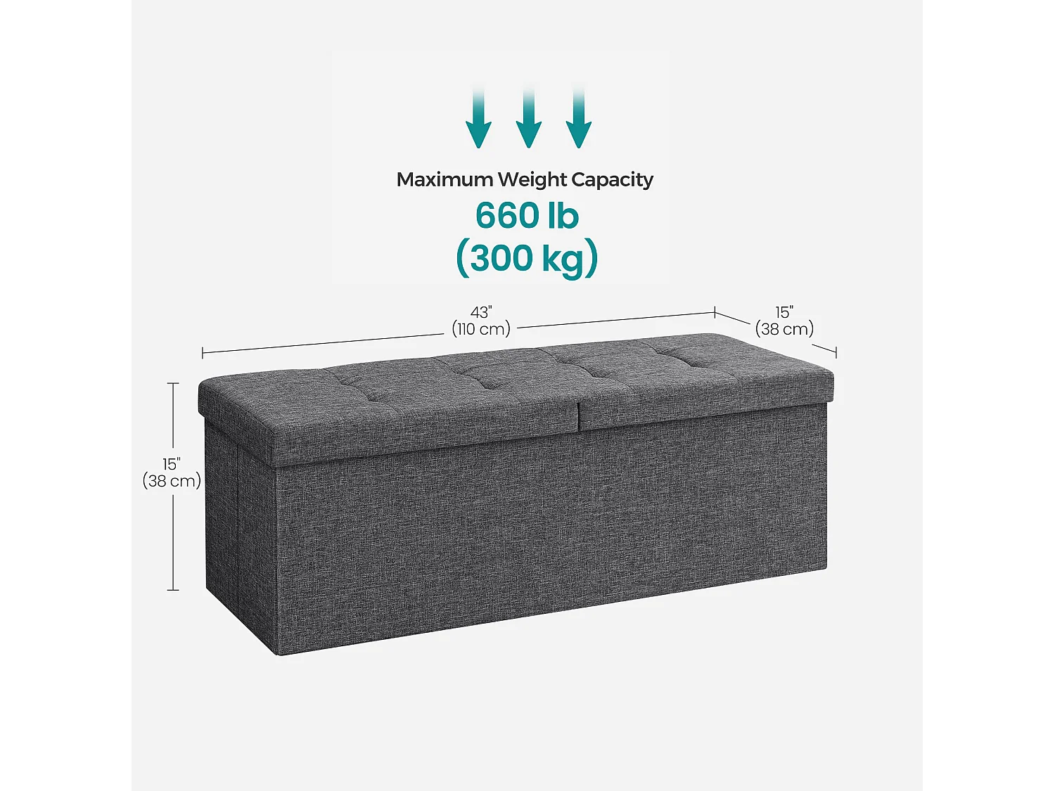 Ottomane de rangement 38x110x38 cm gris