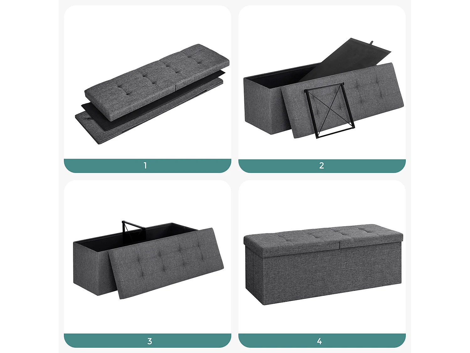 Ottomane de rangement 38x110x38 cm gris