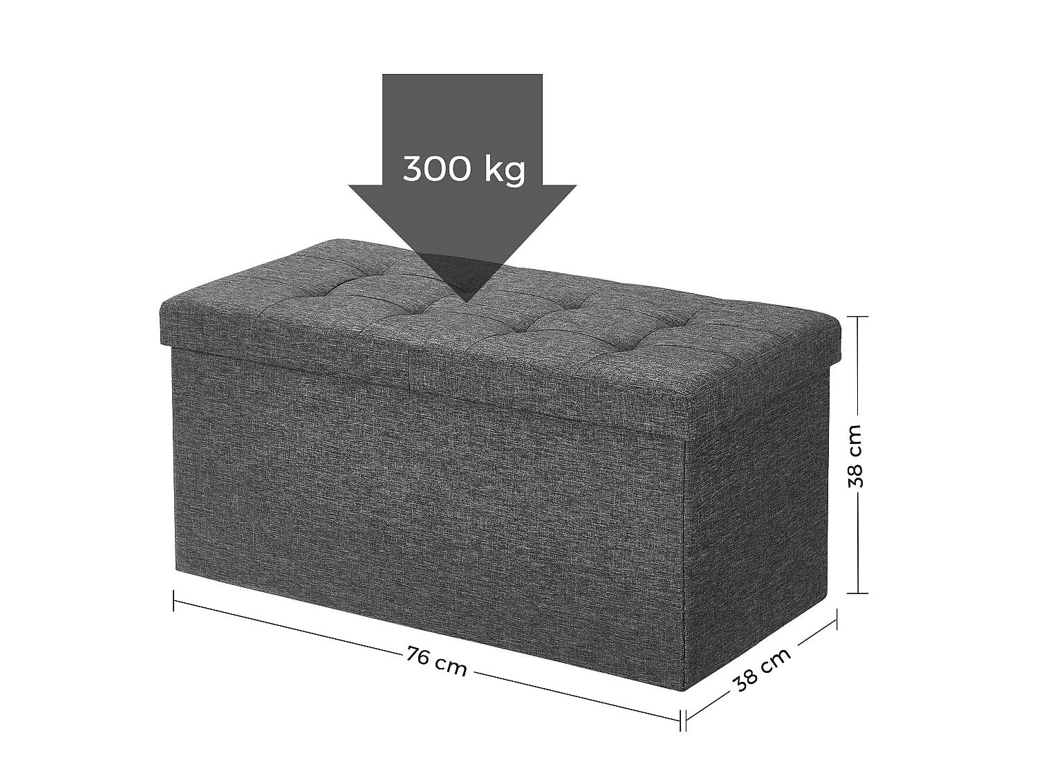 Pouf de rangement 76x38x38 cm gris